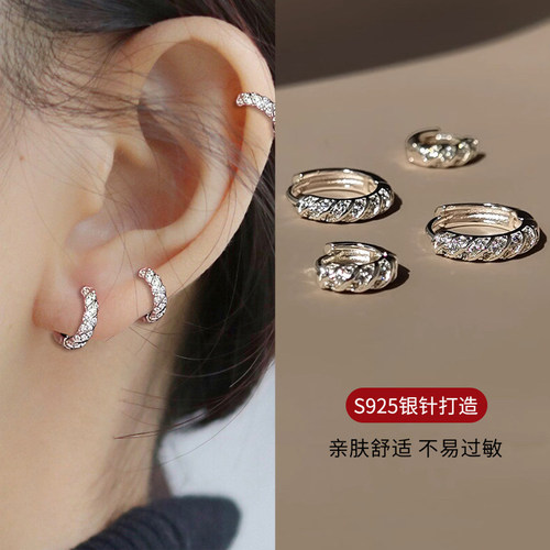 S925银针满钻耳环睡觉免摘耳扣2026新款轻奢高级感耳饰养耳洞耳圈