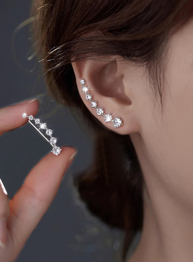 925银针一字排钻耳钉女轻奢高级感锆石耳钩耳环个性ins风耳骨耳饰