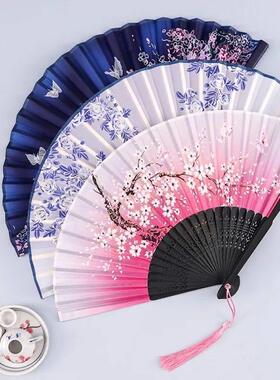 Vintage Silk Folding Hand Fan Chinese Japanese Bamboo Fans