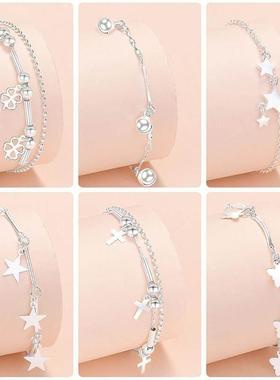 925 Sterling Silver Butterfly Cross Charms Bracelet For