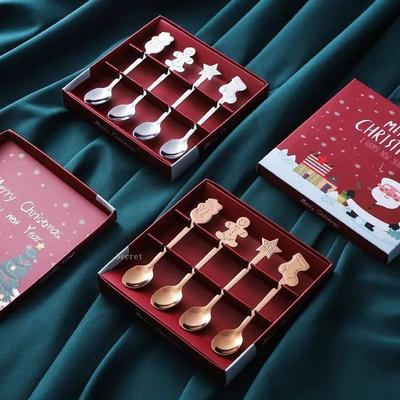 4PCS Christmas Coffee Spoons with Gift Box Teaspoons Dessert