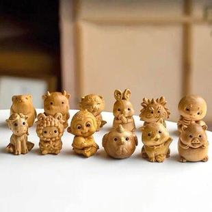 zodiac Miniature12 ornaments Rat rabbit Wood tiger Carving
