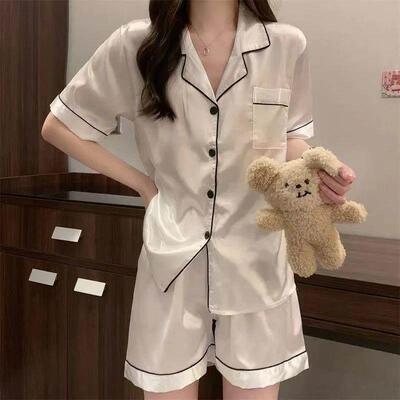 Women Silk Satin Pajamas Pyjamas Set Sleepwear Pijama Couple