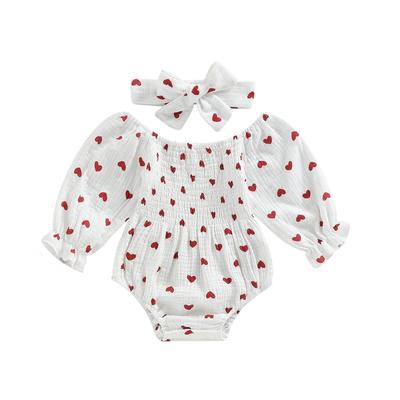 Baby Girls Valentine's Day Romper Heart Print Long S