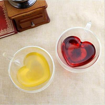 Heart Love Shaped Double Wall Glass Mug Resistant Tea Mug