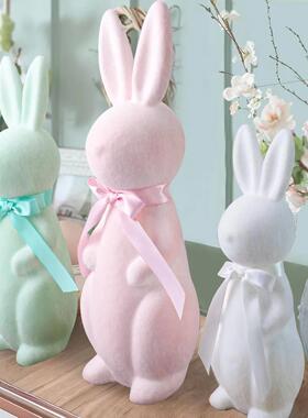 Easter Flocking Ornaments Plush Bunny Spring Decoration