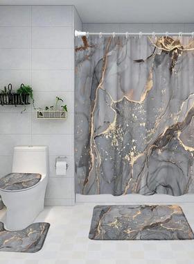 Gray Golden Crackle Marble Shower Curtain Set Modern Creativ