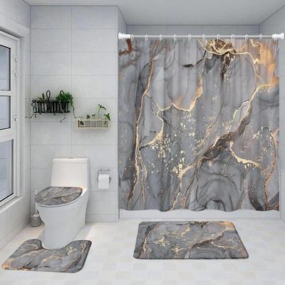 Gray Golden Crackle Marble Shower Curtain Set Modern Creativ