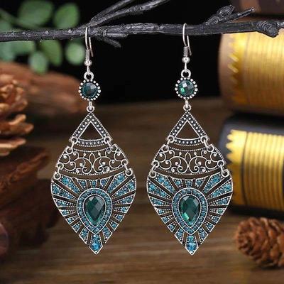 Bohemian Ethnic Long Blue Acrylic Crystal Water Drop Earring