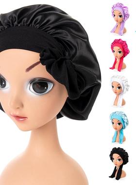 Child Satin Bonnet Wide Elastic Band Sleep Cap Hair Bonnet