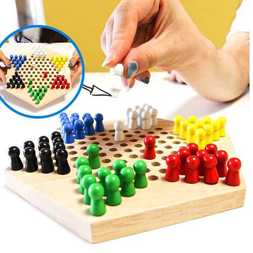Wooden Educational Board Children Classic Halma Chinese Chec