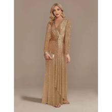 V-Neck Evening Dress Wedding Party Sequins Prom Dresses