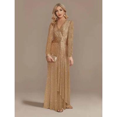 V-Neck Evening Dress Wedding Party Sequins Prom Dresses