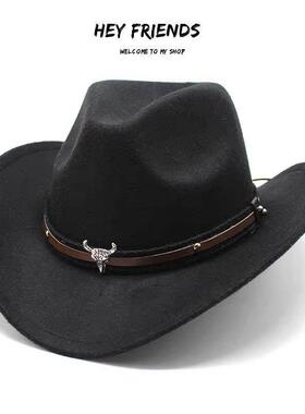 Western Cowboy Fedora Jazz Hat 男女毛呢西部牛仔礼帽爵士帽