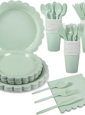 鼠尾草绿派对用品一次性纸盘 Party Supplies Green Paper Plates