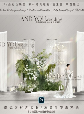 A307 白色水晶线帘韩式婚礼迎宾效果图自然系婚礼花艺素材psd文件