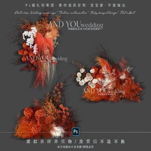 B050 小众白色橙色毛绒龙须草婚礼花艺素材psd源文件橙色婚礼素材