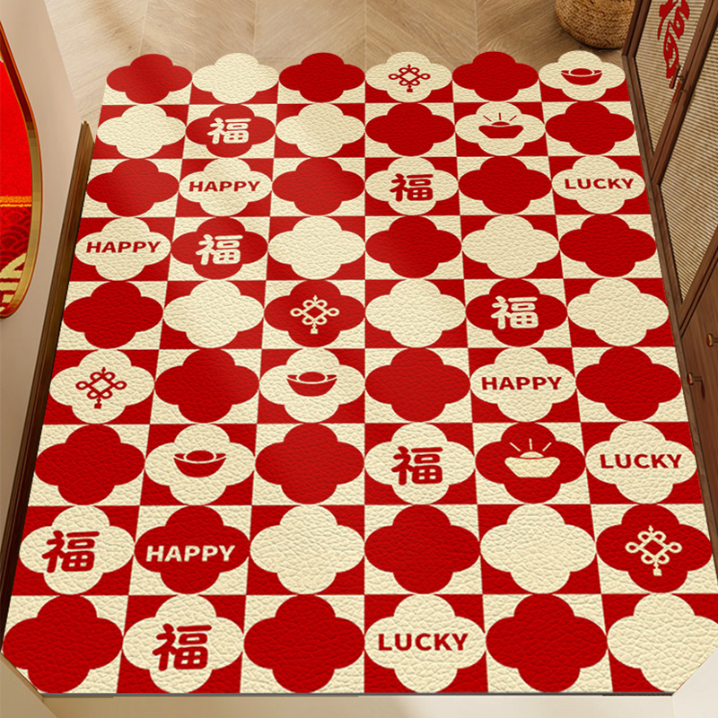 pvc入户门地垫喜庆皮革进门门口地毯可擦免洗脚垫子玄关换鞋红色
