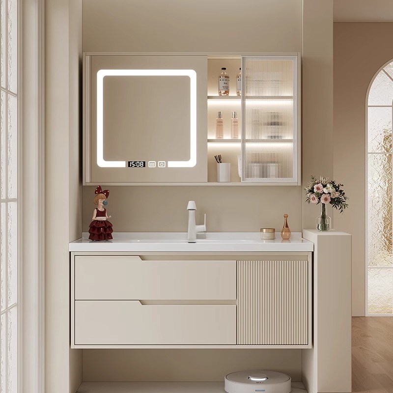 法式橡胶木浴室柜组合卫生间陶瓷一体洗漱台洗手池洗脸盆卫浴套装