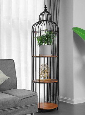 北欧铁艺花架室内阳台鸟笼架客厅落地置物架转角装饰花盆架子摆件