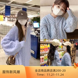 特别不一样的高级亲子装中长版加厚奶蓝色毛衣母女冬款高端针织衫