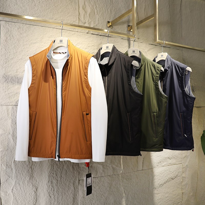 高奢!科技面料 3D精裁 秋冬男士商务休闲背心双面穿立领轻盈马甲