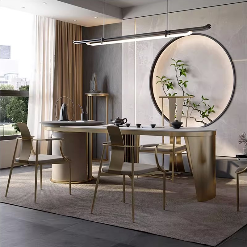 新中式茶桌流水办公室功夫禅意轻奢岩板家用茶台客厅现代简约一体