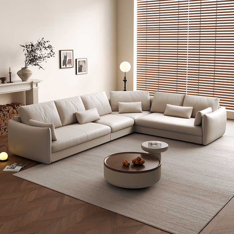 意式极简头层真皮沙发客厅大户型转角棉麻布可拆洗贵妃沙发高靠背