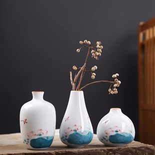 手绘花瓶花插客厅摆件桌面家居装饰品创意陶瓷干花小花瓶插花花器