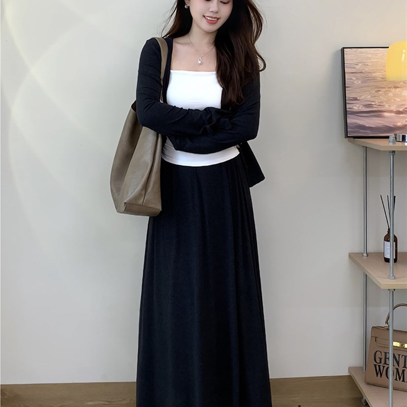 2024春夏新款穿搭一整套今年流行漂亮纯色连衣裙韩版小清新套装女