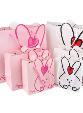 10个粉白色纸袋幼儿园卡通糖果袋生日回礼袋满月礼品袋服装手提袋