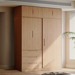 现代简约纯实木推拉门衣柜橡木小户型儿童移门柜卧室趟门挂衣橱柜