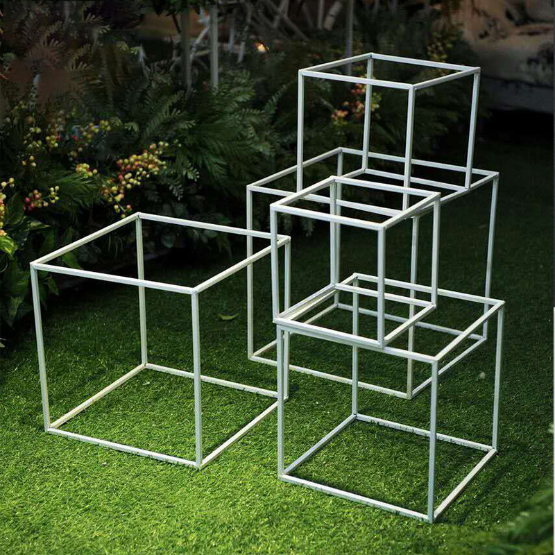 婚庆道具铁艺几何路引舞台方形摆件婚礼花艺布置立体方框路引花器