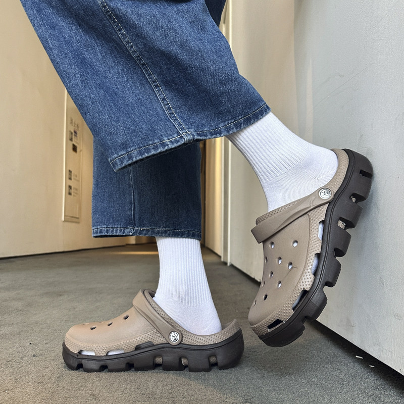 港风洞洞鞋男款外穿防滑情侣夏季包头凉鞋网红厚底休闲沙滩拖鞋女,流行男鞋,包头拖,淘宝优惠券,粉丝福利购,淘宝优惠卷