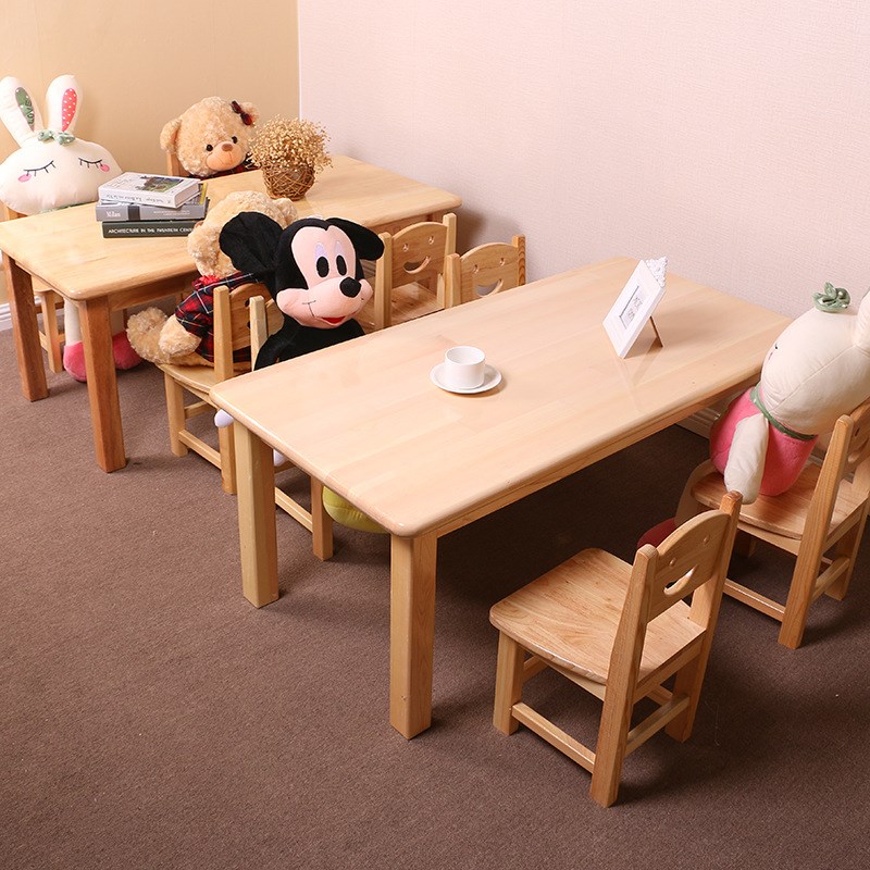 幼儿园儿童d实木桌椅木制樟子松六人课桌椅原木学习桌子