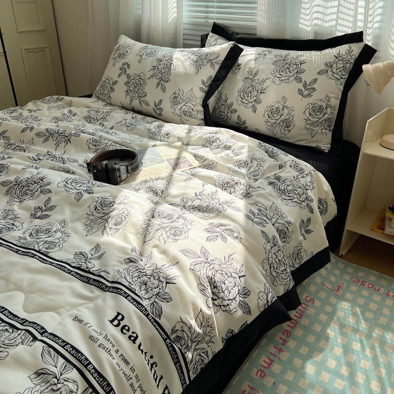法式田园赫本水墨花水洗棉夏凉被夏季空调被夏被床单床笠款四件套,床上用品,床品套件/四件套/多件套,淘宝优惠券,粉丝福利购,淘宝优惠卷