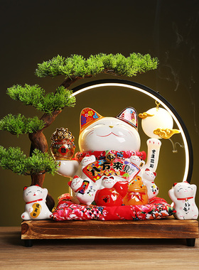 招财猫摆件店铺开业礼品创意收银台自动招手摇手陶瓷特大号发财猫