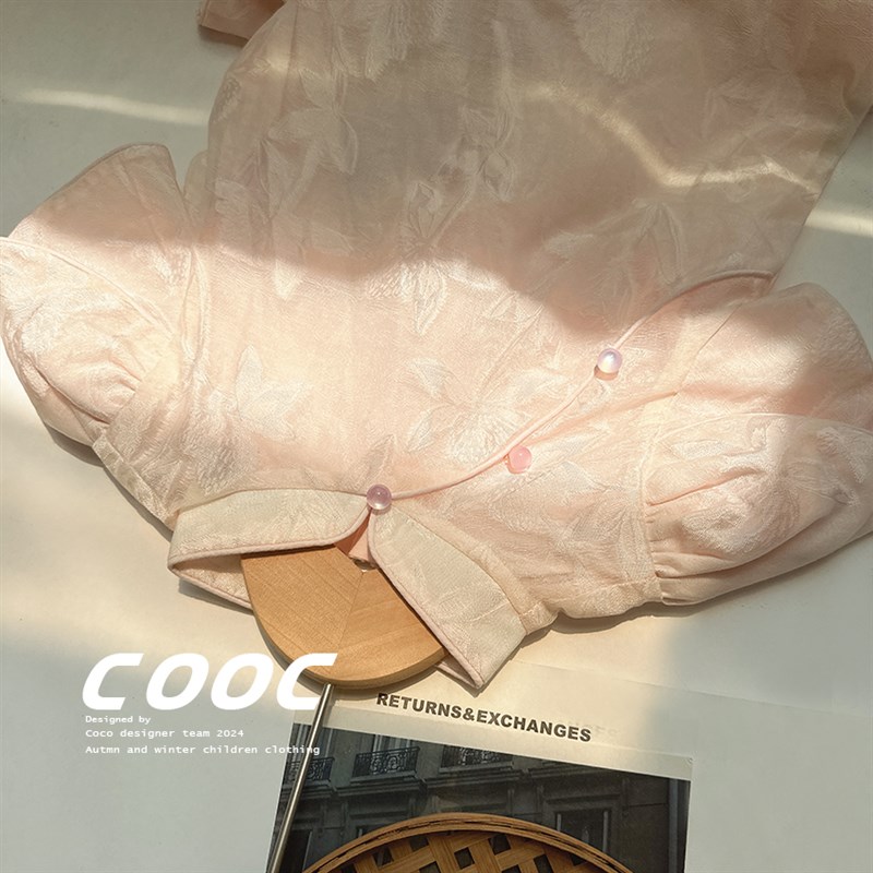 夏季女童粉色旗袍小女孩洋气中国风短袖旗袍改良民族风提花连衣裙