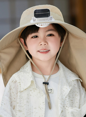 带电风扇的凉帽子儿童夏季防晒遮阳太阳新款大帽檐小男孩女童帽