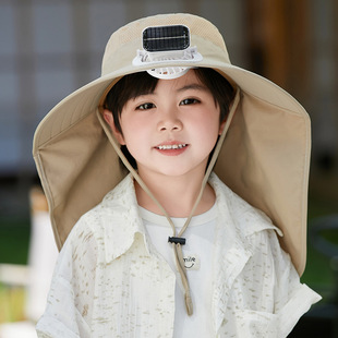 带电风扇的凉帽子儿童夏季防晒遮阳太阳新款大帽檐小男孩女童帽