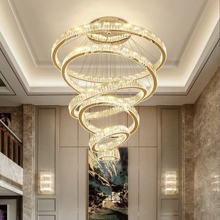 复式楼水晶大吊灯轻奢客厅灯现代简约大气别墅中空大厅楼梯间灯具
