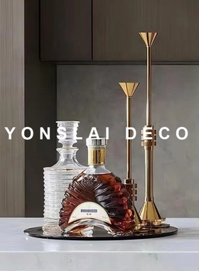 欧式轻奢样板间客厅餐桌托盘酒具摆件组合餐厅蜡烛道具软装饰品