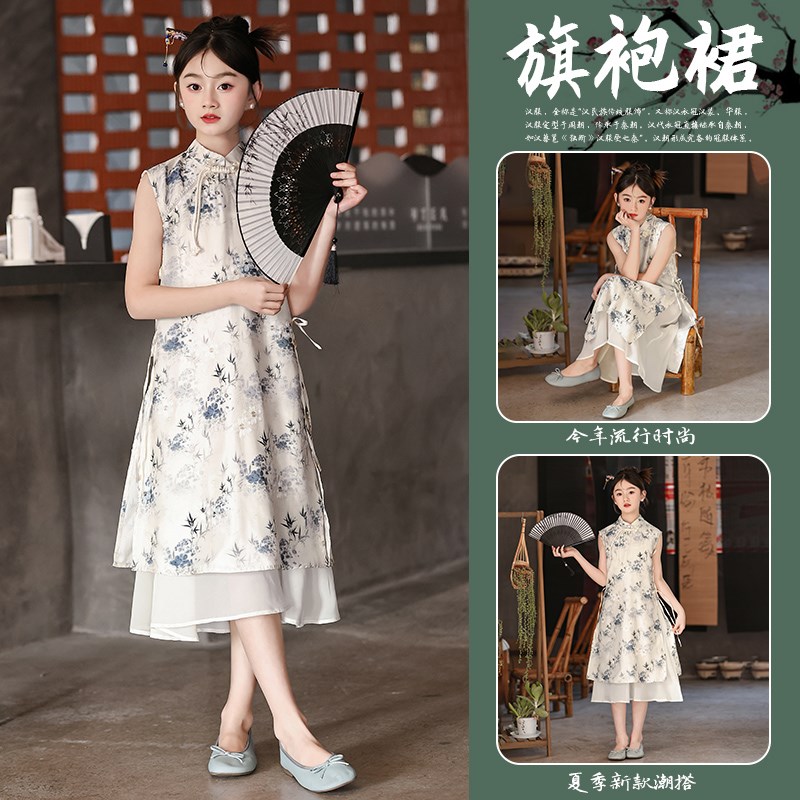 女童连衣裙夏季2025新款儿童新中式旗袍裙夏装无袖女孩中国风裙子