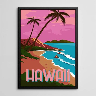 装饰画有框挂画墙壁画美式复古怀旧风景海报夏威夷冲浪海岛冲浪板