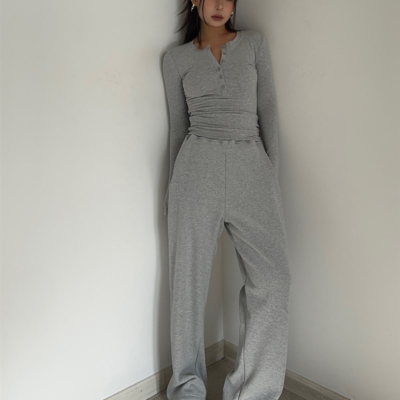 宽松直筒休闲卫裤高腰垂感阔腿裤女卫裤百搭显瘦加绒加厚运动裤