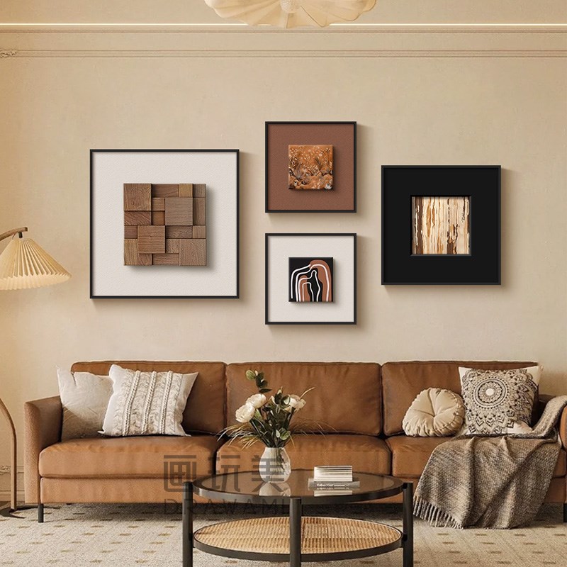 法式中古风高级感立体客厅组合装饰画复古美拉德沙发背景墙挂画图片