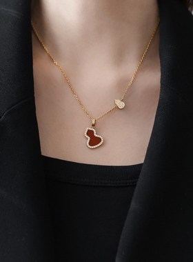 不掉色~高级感小众红色微镶葫芦项链女毛衣链锁骨链轻奢设计礼物