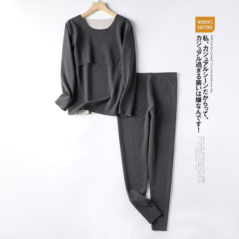 孕妇保暖内衣秋冬季秋衣秋裤套装德绒产后L月子服女睡衣居家哺乳