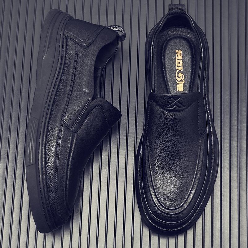 梵可8度男士休闲皮鞋中老年真皮软底软面防滑轻便一脚蹬爸爸单鞋