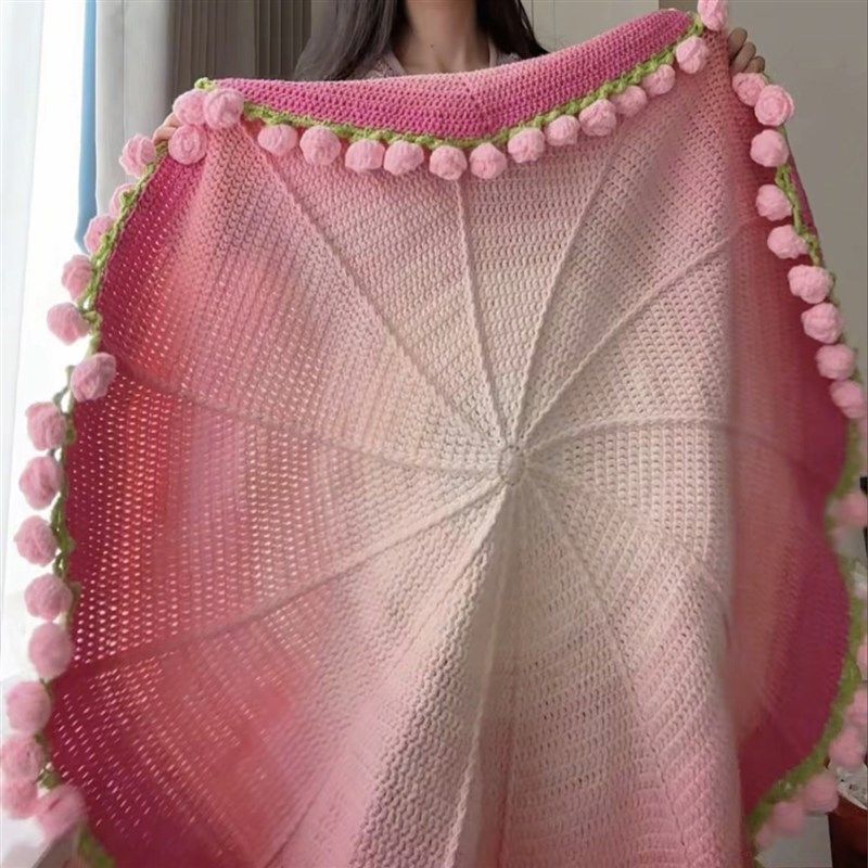 渐变色玫瑰花束毯子手工diy编织钩针毛线毯子自制材料包送闺蜜,服饰配件/皮带/帽子/围巾,DIY编织材料包,淘宝优惠券,粉丝福利购,淘宝优惠卷